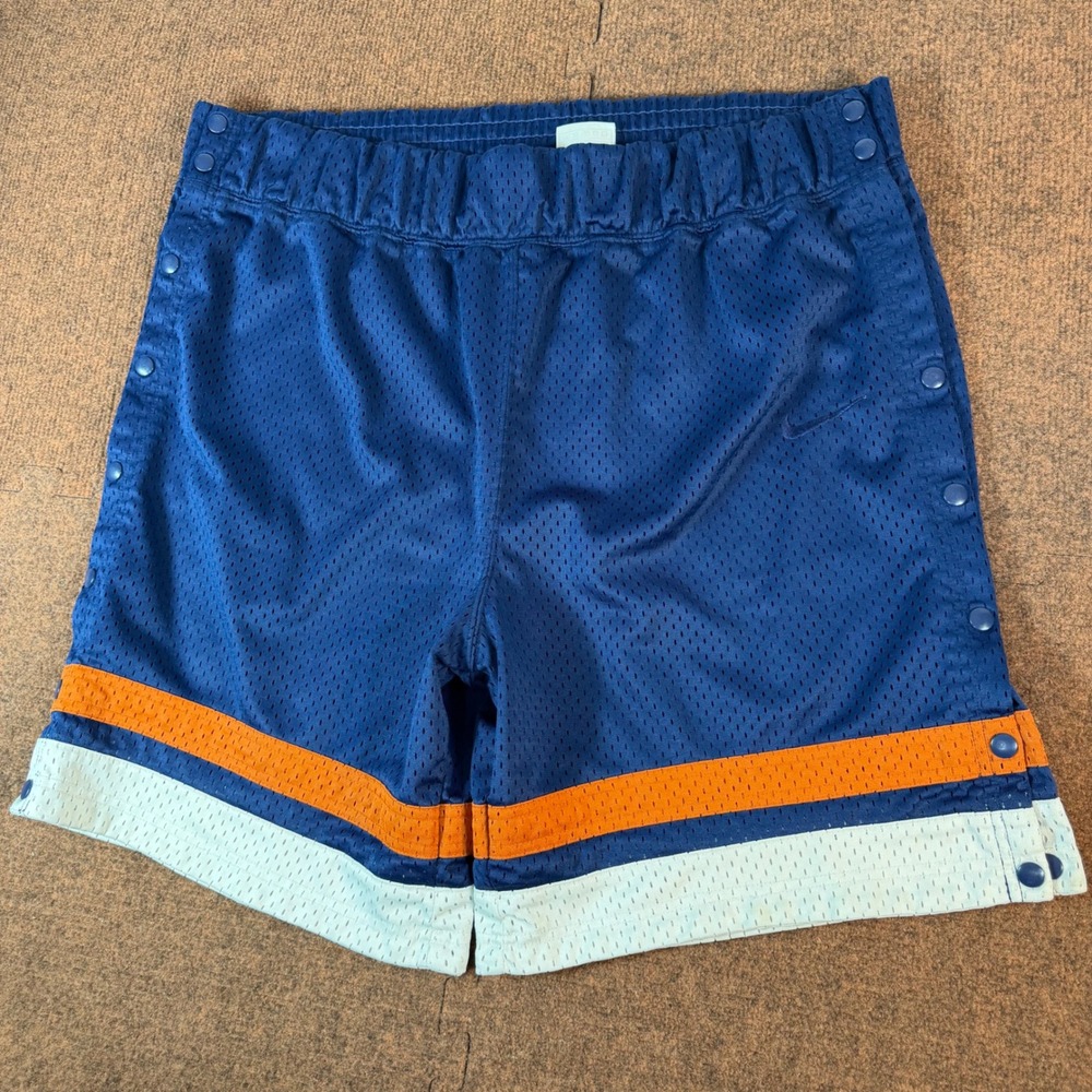 Nike Vintage Mesh Basketball Shorts Navy Blue Orange Snap Side Men Large